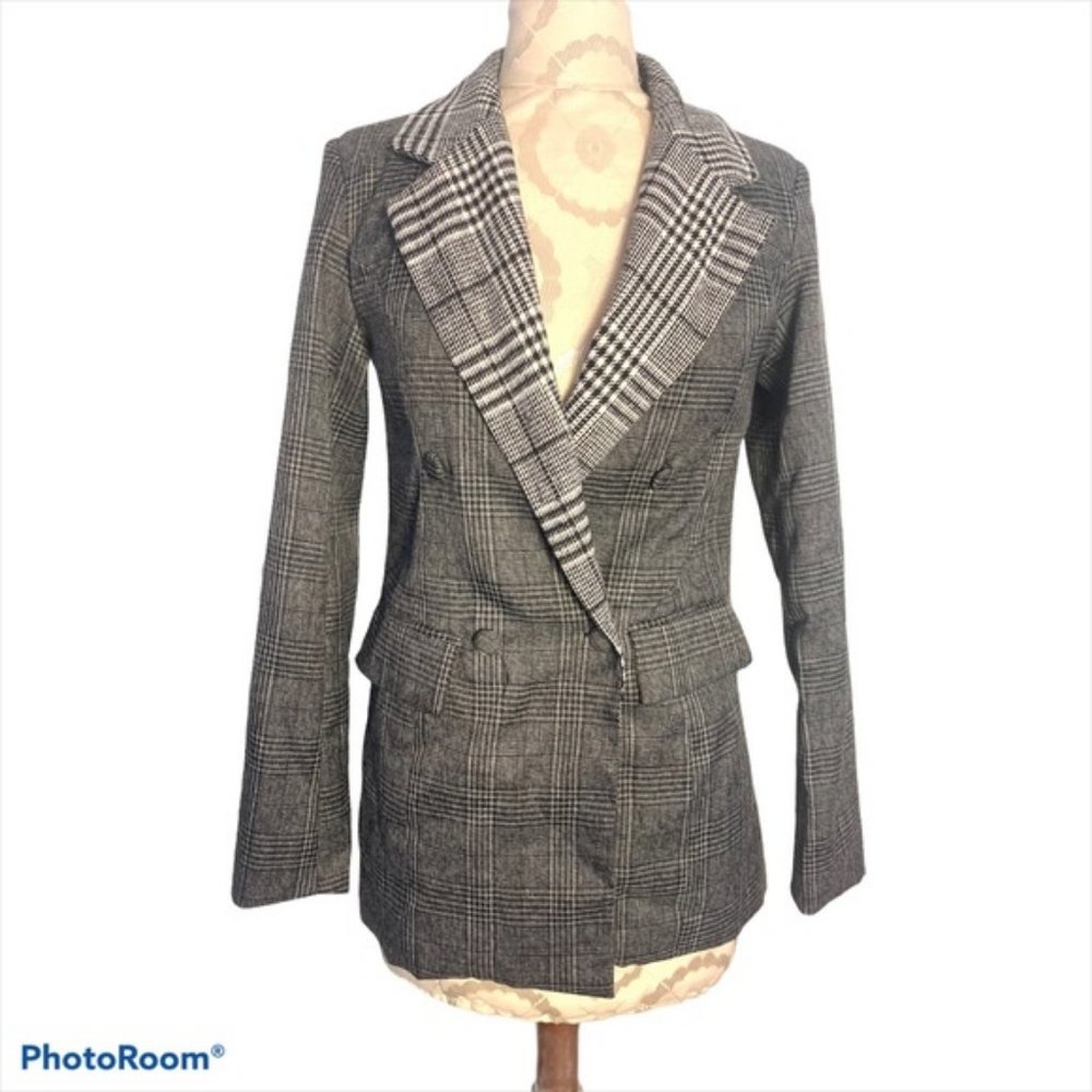 Boohoo Gray Black Check Jacket US 4 NWT
